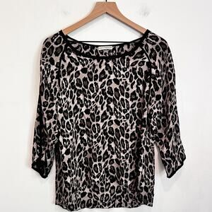 Ulla Johnson Leopard Print Silk Boat Neck Blouse Black Size 8